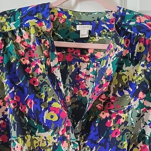 J.Crew Floral Abstract Print Tunic Blouse Green & Blue Long Sleeve Women Size S - Picture 5 of 7